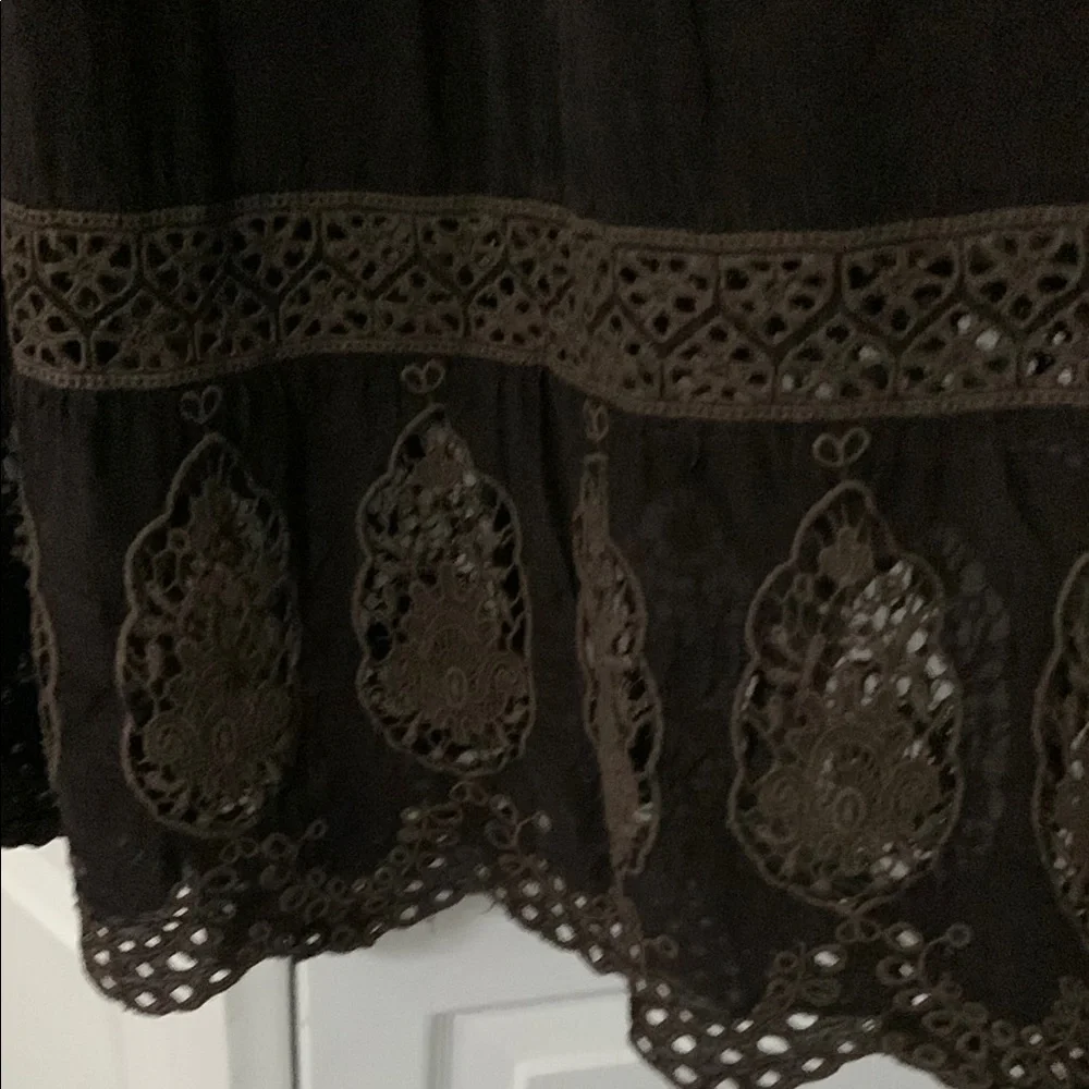 Johnny Was Brown Lace Ruffled Tunic with Mandarin Collar - Picture 5 of 12